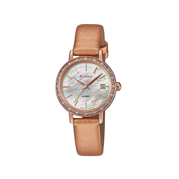 Casio Sheen with Swarovski¨ Crystals Metallic Rose Gold Leather Strap Watch SHE4060PGL-4A SHE-4060PGL-4A