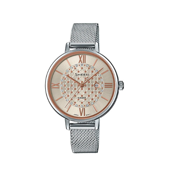 Casio Sheen with Swarovski‚Äö√†√∂‚àö√°¬¨¬®‚àö√ú Crystals Stainless Steel Mesh Band Watch SHE4059M-4A SHE-4059M-4A Watchspree