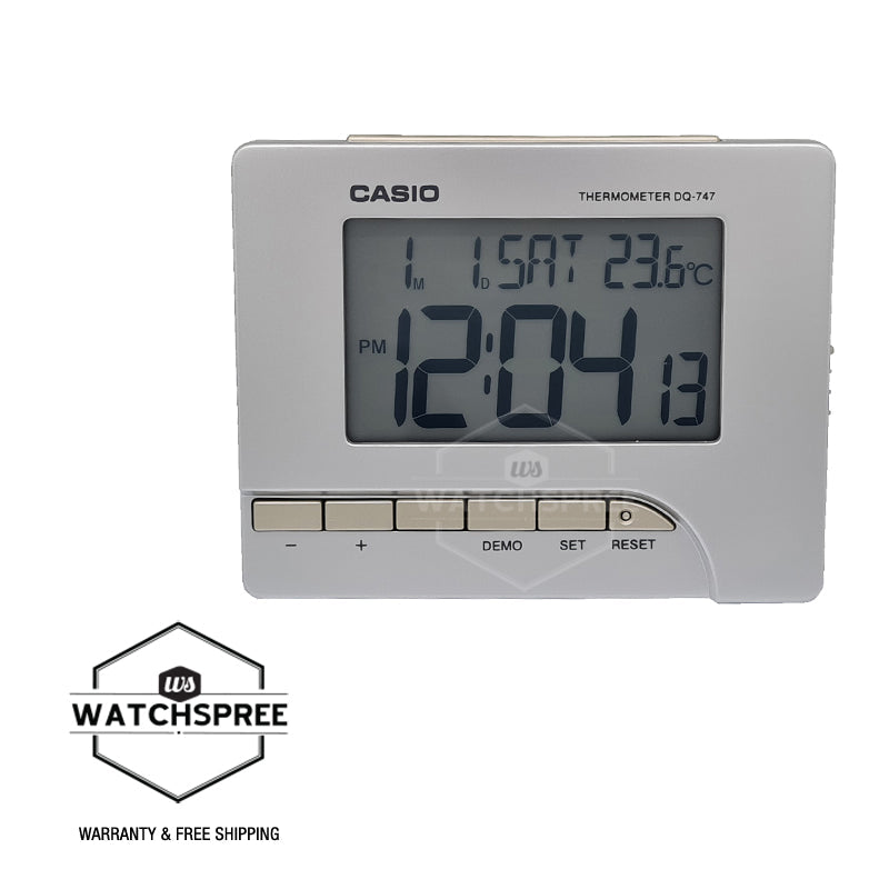 Casio Silver Resin Table Clock DQ747-8D DQ-747-8D DQ-747-8 Watchspree