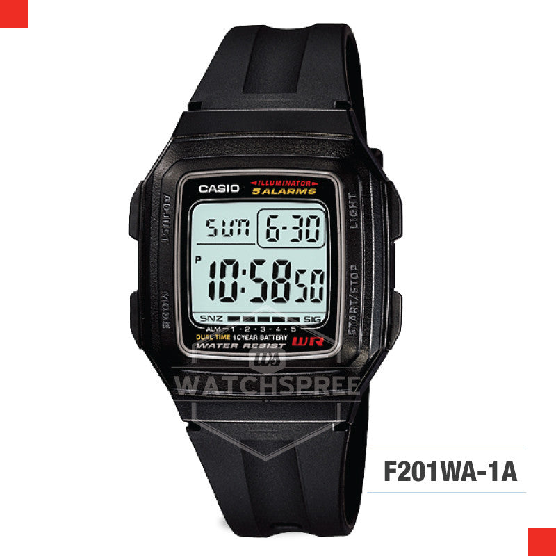 Casio Standard Digital Men's Black Resin Band Watch F201WA-1A F-201WA-1A