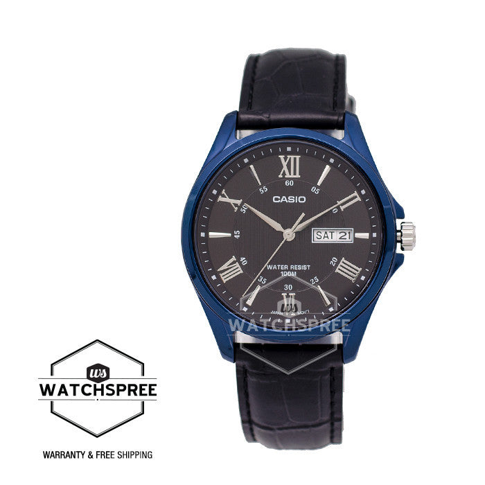 Casio Standard Analog Black Leather Strap Watch MTP1384BUL-1A Watchspree