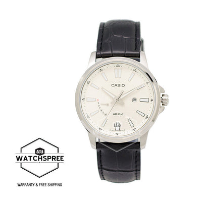 Casio Standard Analog Black Leather Strap Watch MTPE137L-9A Watchspree