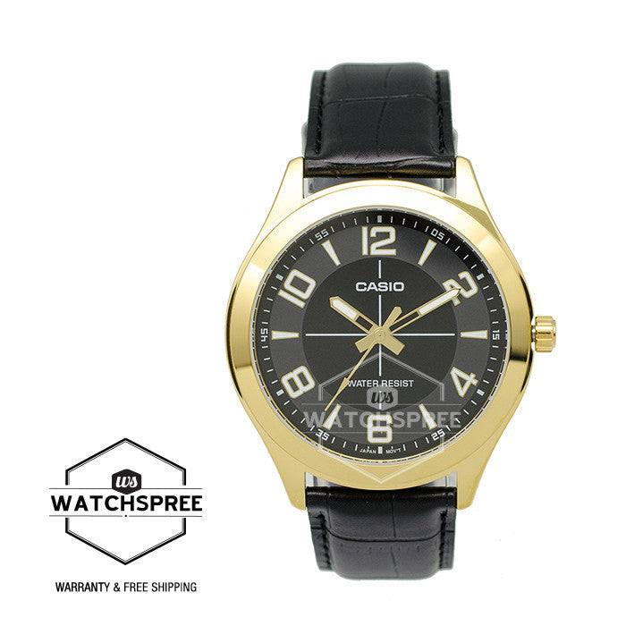Casio Standard Analog Black Leather Strap Watch MTPVX01GL-1B Watchspree