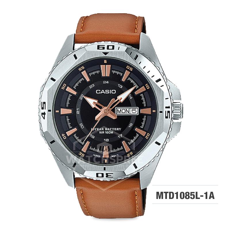 Casio Standard Analog Brown Leather Strap Watch MTD1085L-1A Watchspree