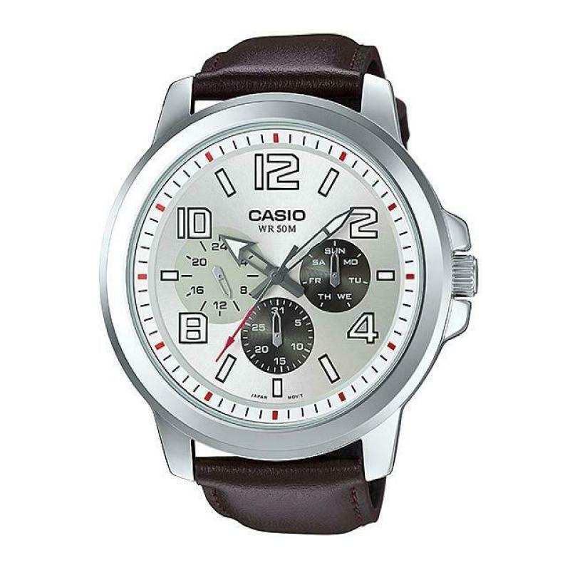 Casio Standard Analog Brown Leather Strap Watch MTPX300L-7E MTP-X300L-7E Watchspree