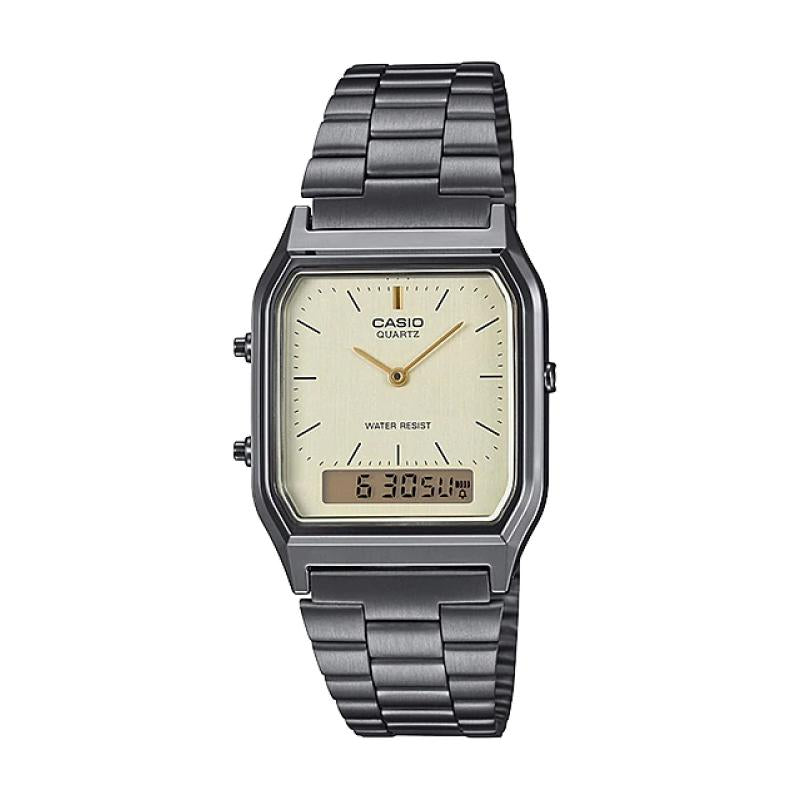 Casio Standard Analog Digital Gray Ion Plated Stainless Steel Band Watch AQ230GG-9A AQ-230GG-9A Watchspree