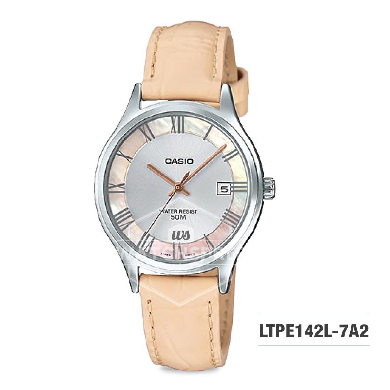 Casio Standard Analog-Ladies Beige Leather Strap Watch LTPE142L-7A2 Watchspree