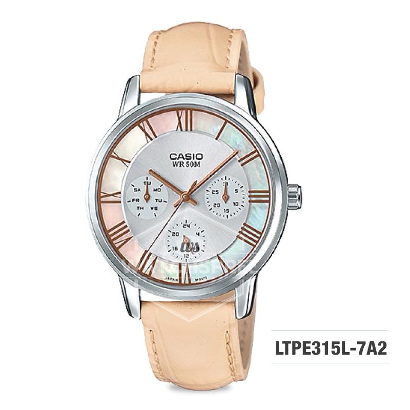 Casio Standard Analog-Ladies Beige Leather Strap Watch LTPE315L-7A2 Watchspree