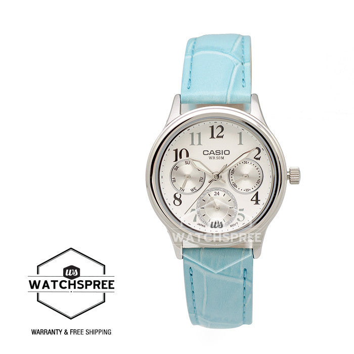 Casio Standard Analog Ladies Blue Leather Strap Watch LTPE306L-7B Watchspree