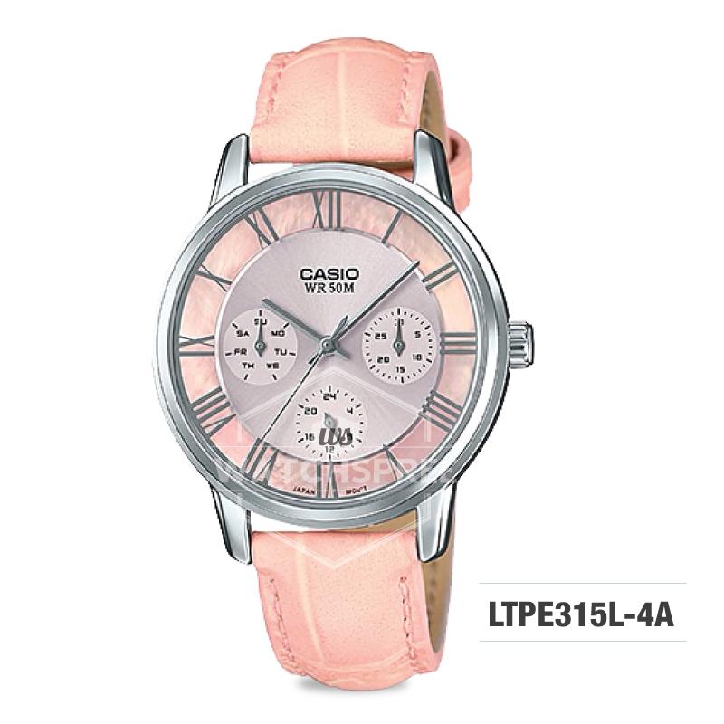 Casio Standard Analog-Ladies Pink Leather Strap Watch LTPE315L-4A Watchspree
