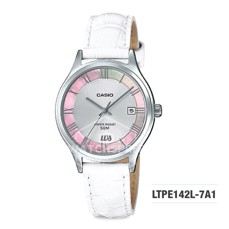 Casio Standard Analog-Ladies White Leather Strap Watch LTPE142L-7A1 Watchspree
