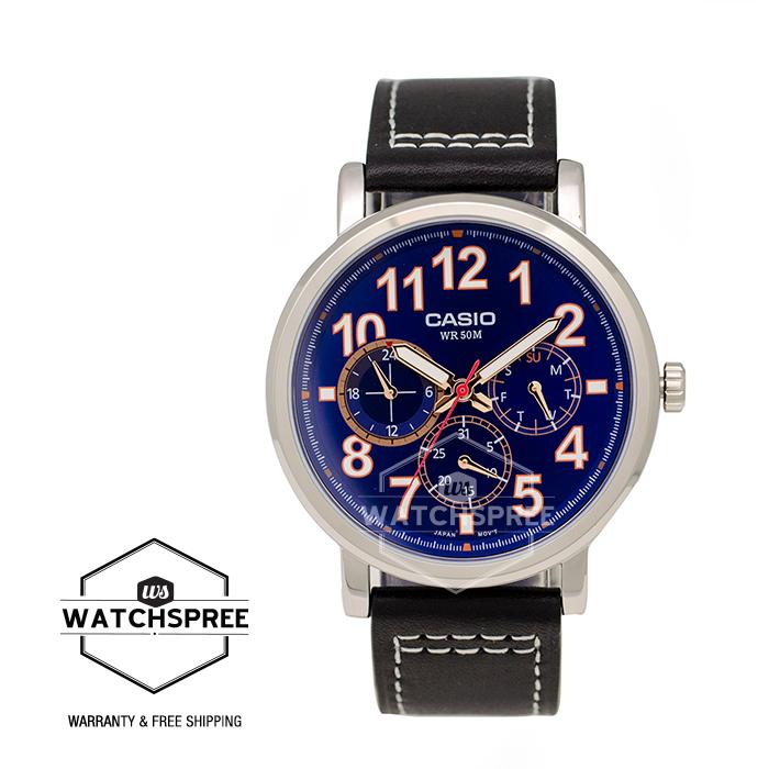 Casio Standard Analog Men's Black Leather Strap Watch MTPE309L-2B1 Watchspree