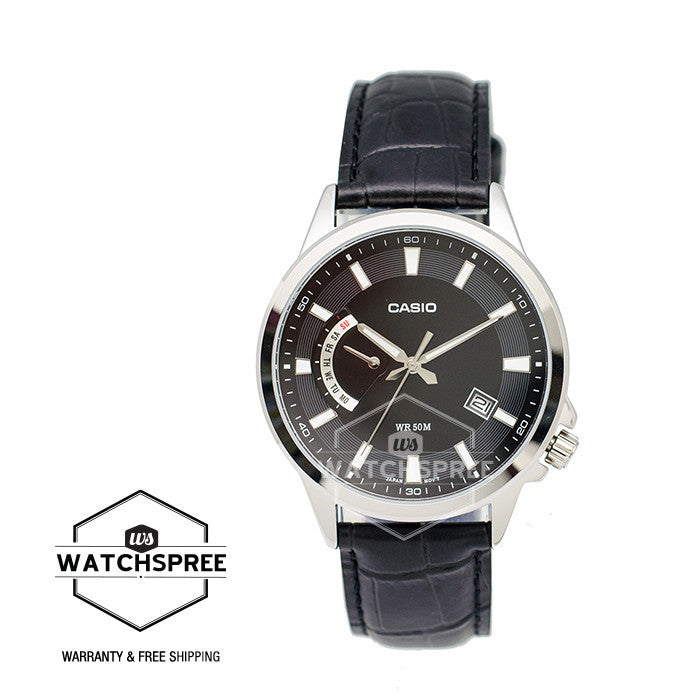 Casio Standard Analog Watch Black Leather Watch MTPE136L-1A Watchspree