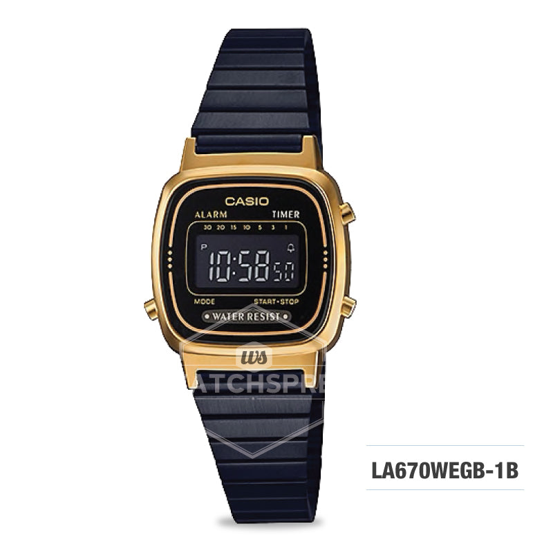 Casio Standard Digital Black Ion Plated Stainless Steel Band Watch LA670WEGB-1B Watchspree