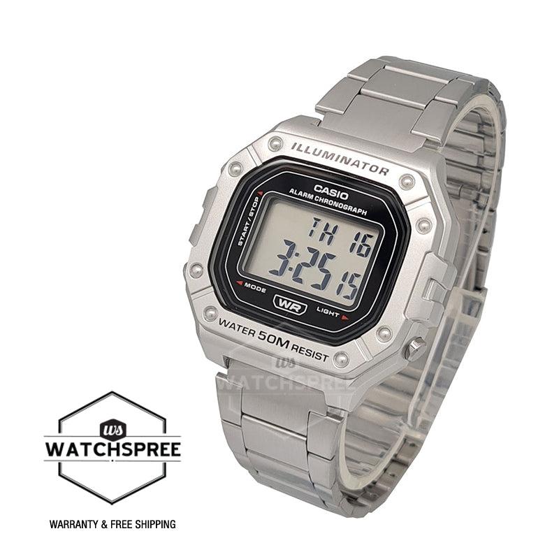 Casio Standard Digital Silver Stainless Steel Band Watch W218HD-1A W-218HD-1A Watchspree