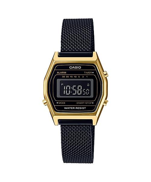 Casio Vintage Standard Digital Black Ion Plated Stainless Steel Mesh Band Watch LA690WEMB-1B Watchspree