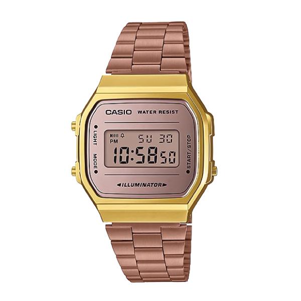 Casio Vintage Standard Digital Rose Gold Ion Plated Band Watch A168WECM-5D A168WECM-5 Watchspree