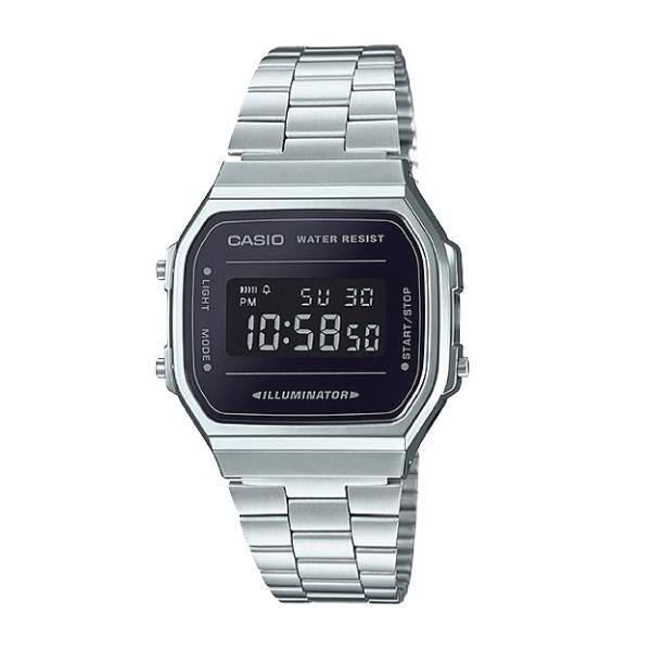 Casio Vintage Standard Digital Silver Stainless Steel Band Watch A168WEM-1D A168WEM-1 Watchspree