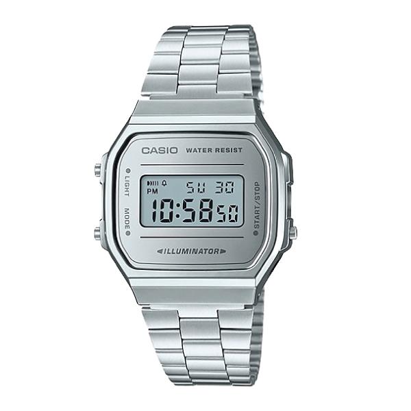 Casio Vintage Standard Digital Silver Stainless Steel Band Watch A168WEM-7D A168WEM-7 Watchspree