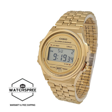 Casio Vintage Style Digital Gold Ion Plated Stainless Steel Band Watch A171WEG-9A Watchspree