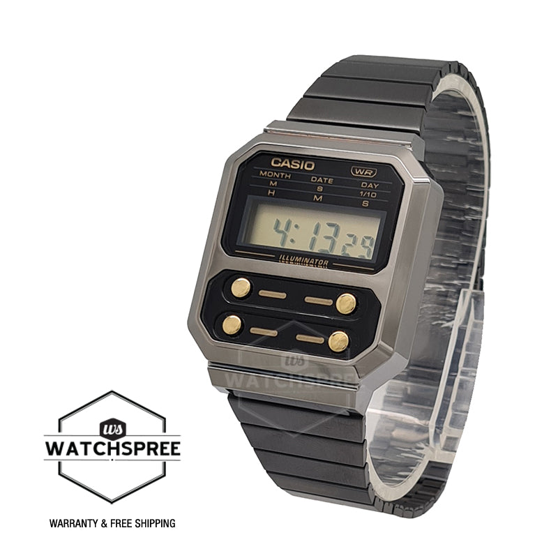 Casio Vintage Style Digital Grey Ion Plated Stainless Steel Band Watch A100WEGG-1A2 Watchspree