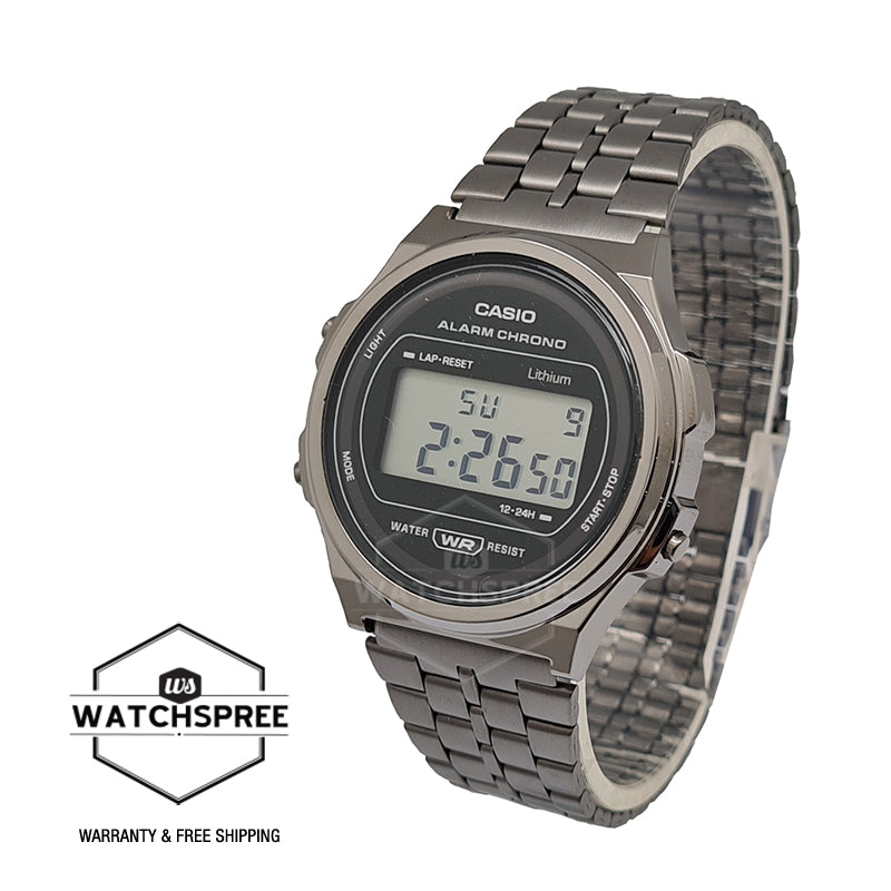 Casio Vintage Style Digital Grey Plated Stainless Steel Band Watch A171WEGG-1A Watchspree