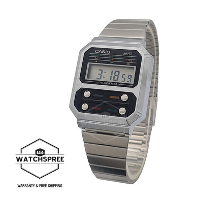 Casio Vintage Style Digital Stainless Steel Band Watch A100WE-1A Watchspree