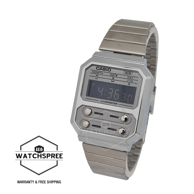 Casio Vintage Style Digital Stainless Steel Band Watch A100WE-7B Watchspree