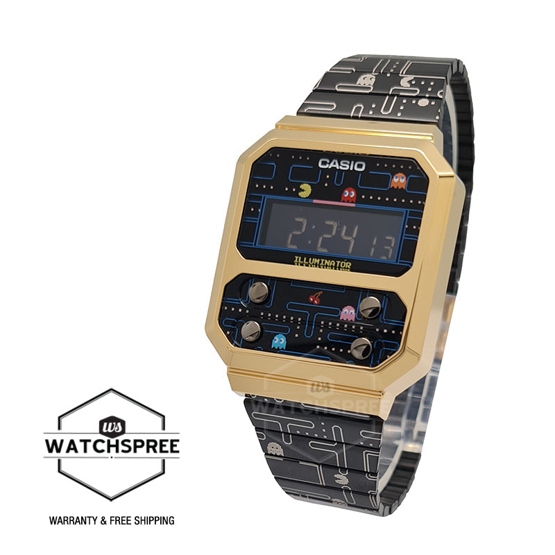 Casio Vintage x PAC-MAN Collaboration Model Black Stainless Steel Band Watch A100WEPC-1B Watchspree
