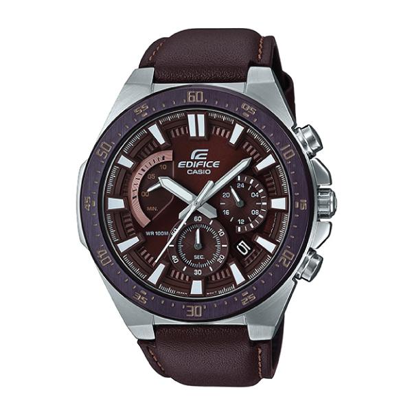 Casio Edifice Standard Chronograph Sporty Flat Bezel Design Dark Brown Leather Strap Watch EFR563BL-5A EFR-563BL-5A