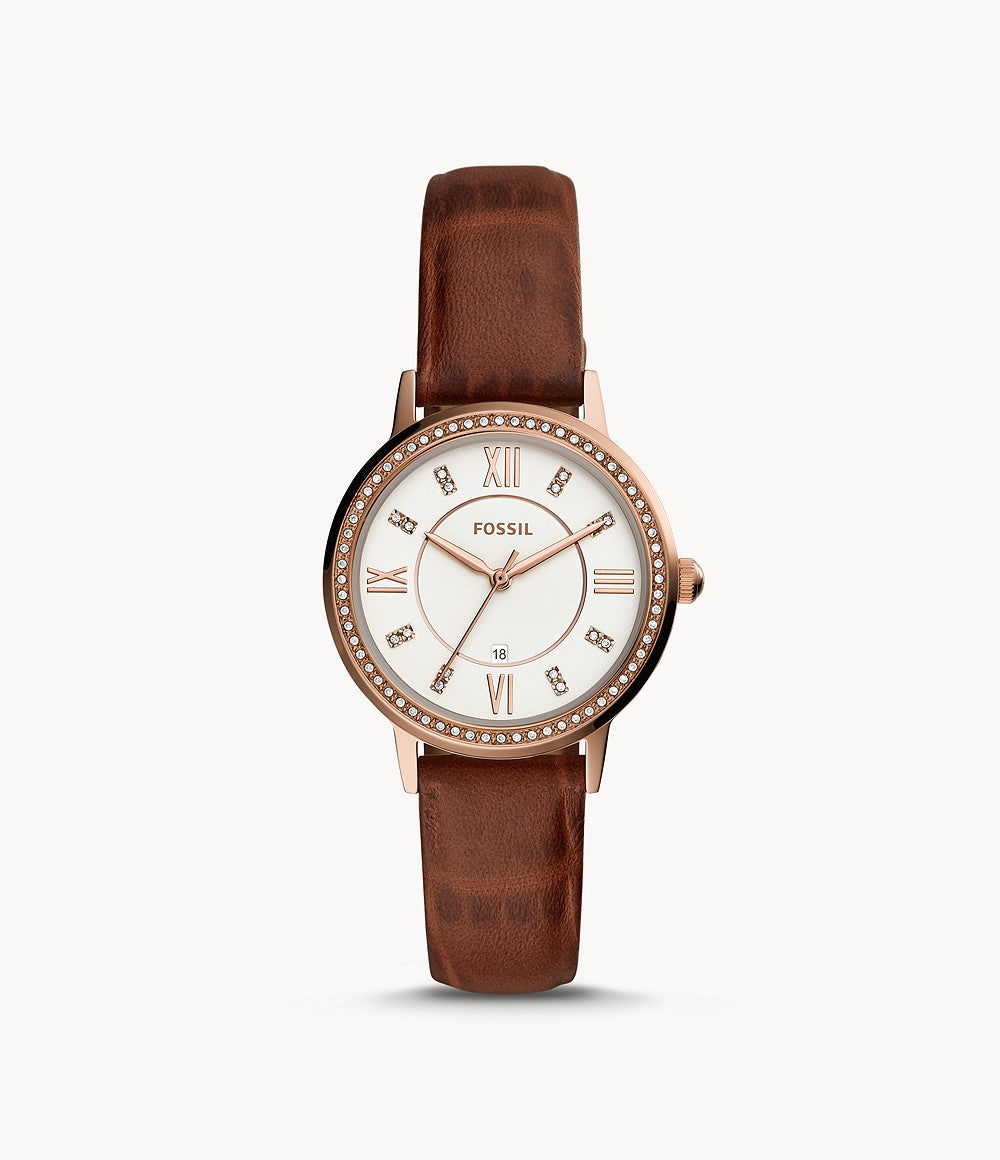 Fossil Ladies' Gwen Three-Hand Date Brown Leather Strap Watch ES4878 Watchspree