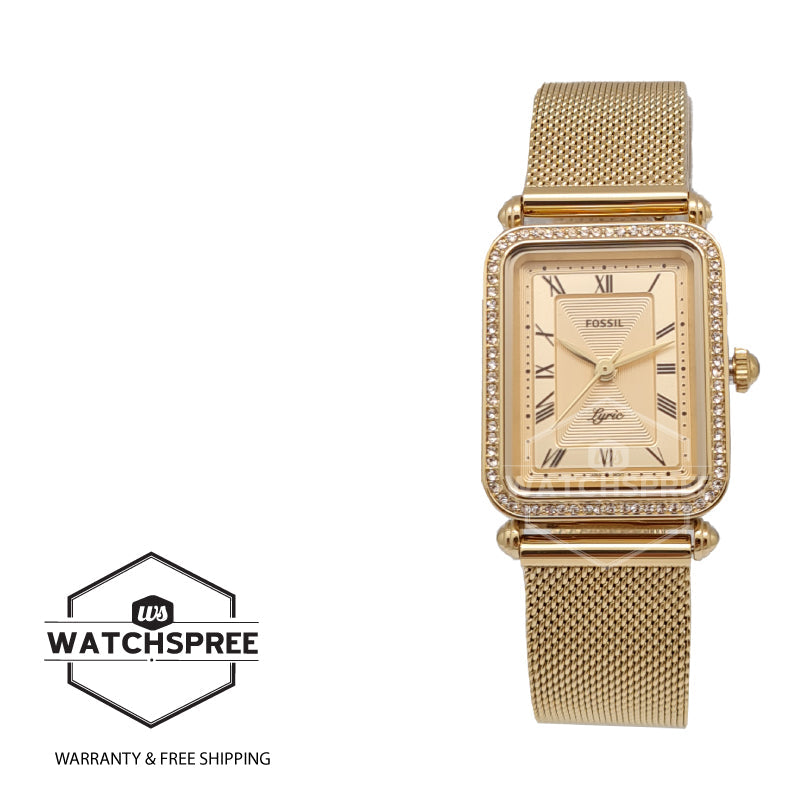 Fossil Ladies' Lyric Three-Hand Gold-Tone Stainless Steel Mesh Band Watch ES4972 Watchspree