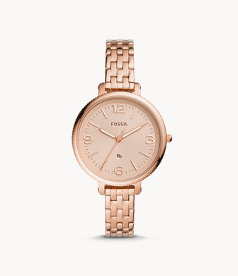 Fossil Ladies' Monroe Three-Hand Date Rose Gold Tone Stainless Steel Watch ES4946 Watchspree
