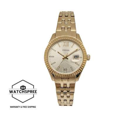Fossil Ladies' Scarlette Micro Three-Hand Date Gold-Tone Stainless Steel Watch ES4993 Watchspree
