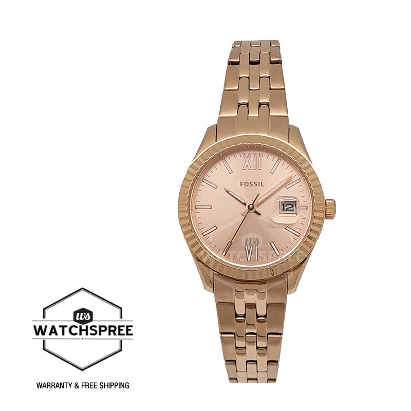 Fossil Ladies' Scarlette Micro Three-Hand Date Rose Gold-Tone Stainless Steel Watch ES4992 Watchspree