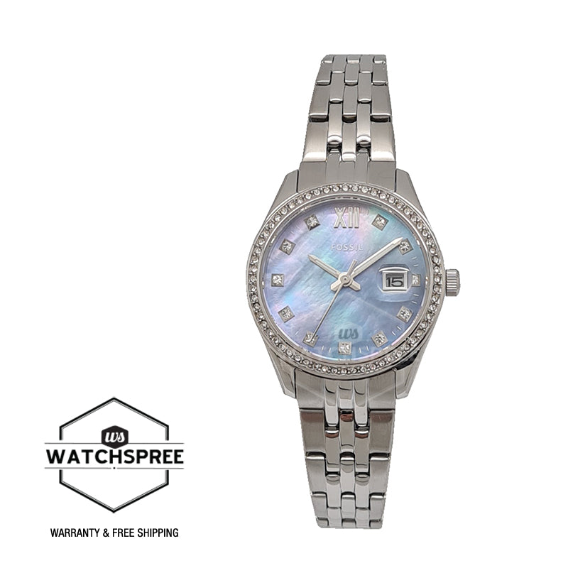 Fossil Ladies' Scarlette Micro Three-Hand Date Stainless Steel Watch ES5074 Watchspree