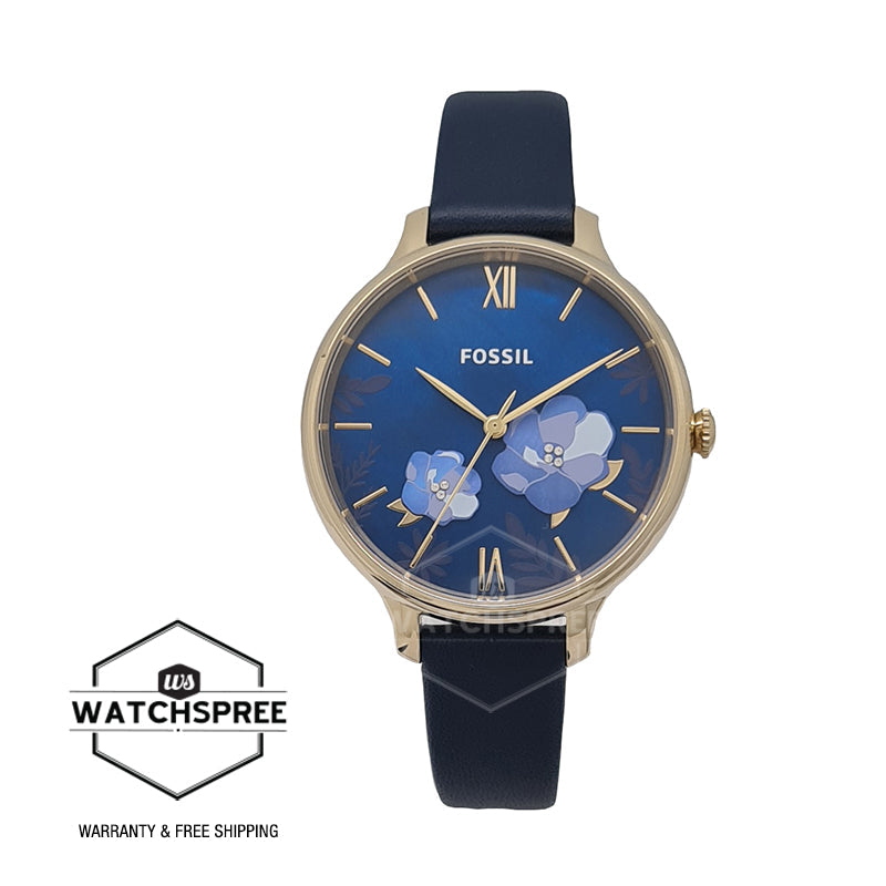 Fossil Ladies' Winnie Three-Hand Navy Leather Strap Watch ES4939 Watchspree
