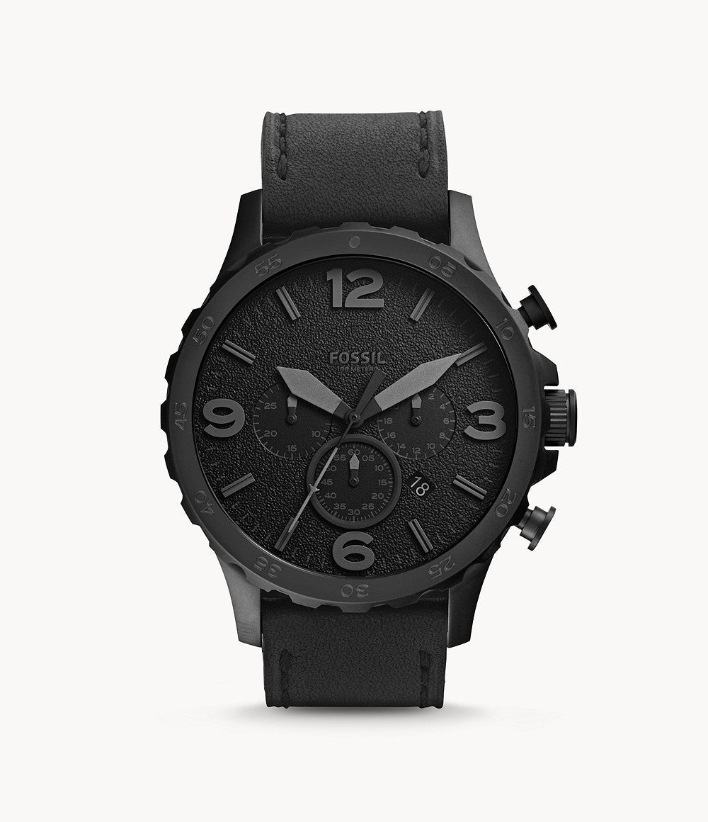 Fossil Men Nate Chronograph Black Leather Strap Watch JR1354 Watchspree