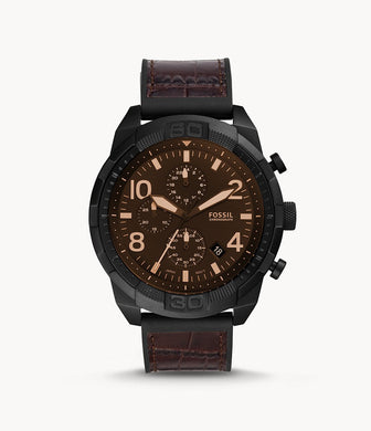 Fossil Men's Bronson Chronograph Brown Croco Leather Strap Watch FS5713 Watchspree