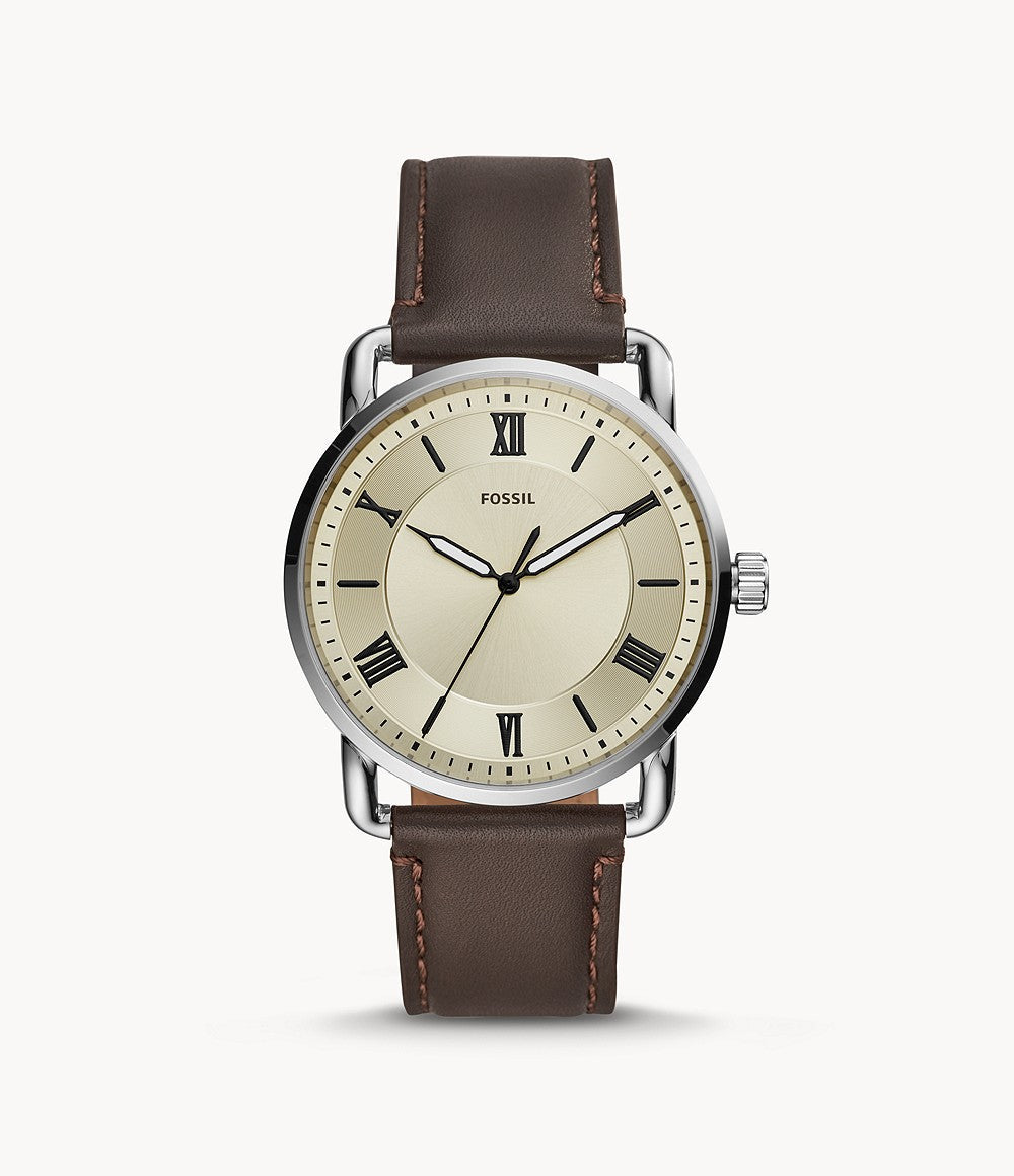 Fossil Men's Copeland 42mm Three-Hand Brown Leather Watch FS5663 Watchspree