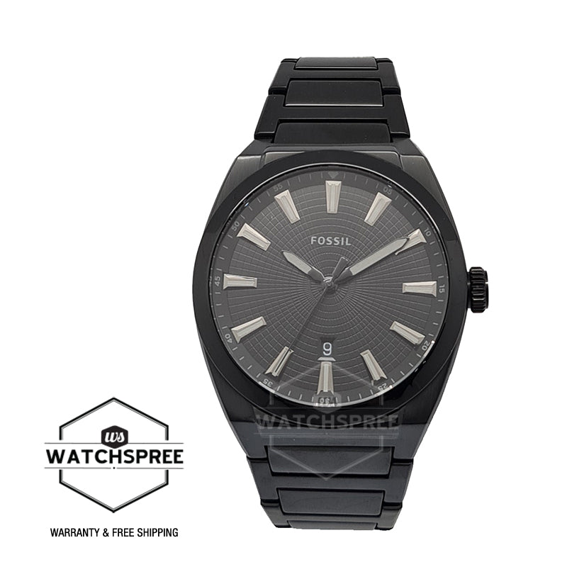 Fossil Men's Everett Three-Hand Date Black Stainless Steel Watch FS5824 Watchspree
