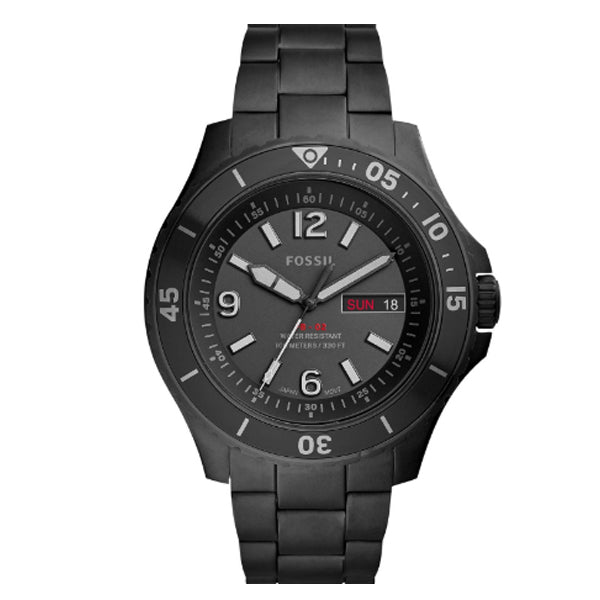 Fossil Men's FB-02 Three-Hand Date Black Stainless Steel Watch FS5688 Watchspree