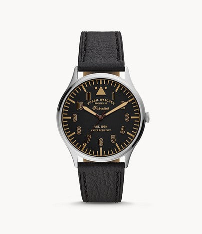 Fossil Men's Forrester Three-Hand Black Leather Watch FS5612 Watchspree