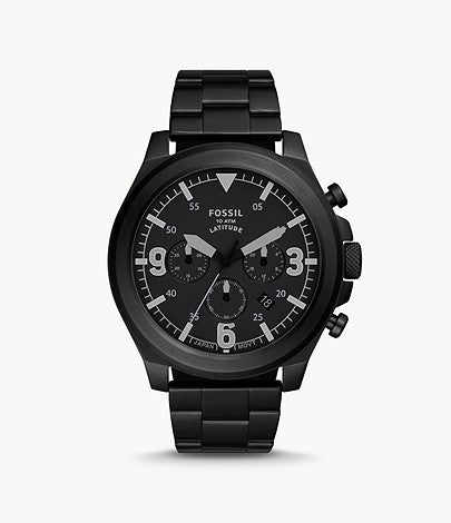 Fossil Men's Latitude Chronograph Black Stainless Steel Watch FS5754 Watchspree