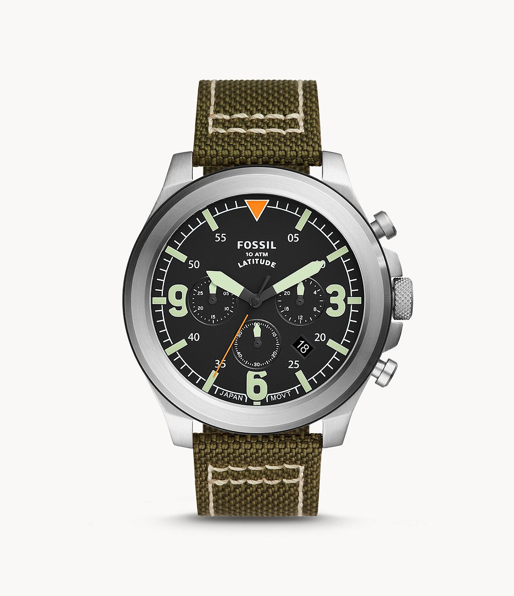 Fossil Men's Latitude Chronograph Olive Nylon Watch FS5750 Watchspree