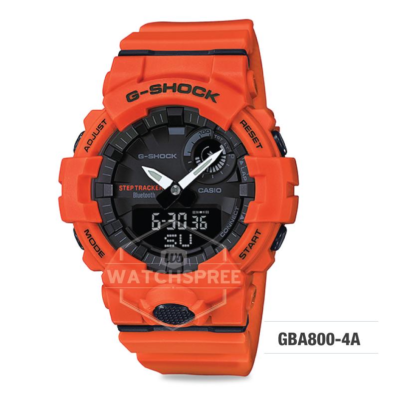 G-Shock G-SQUAD Bluetooth‚Äö√†√∂‚àö√°¬¨¬®‚àö√ú Urban Sports Themed Orange Red Resin Band Watch GBA800-4A GBA-800-4A Watchspree