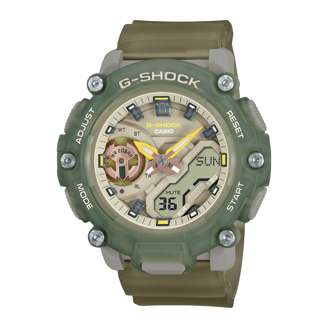 Casio G-Shock for Ladies' Carbon Core Guard Structure Translucent Grey Olive-Green Resin Band Watch GMAS2200PE-3A GMA-S2200PE-3A