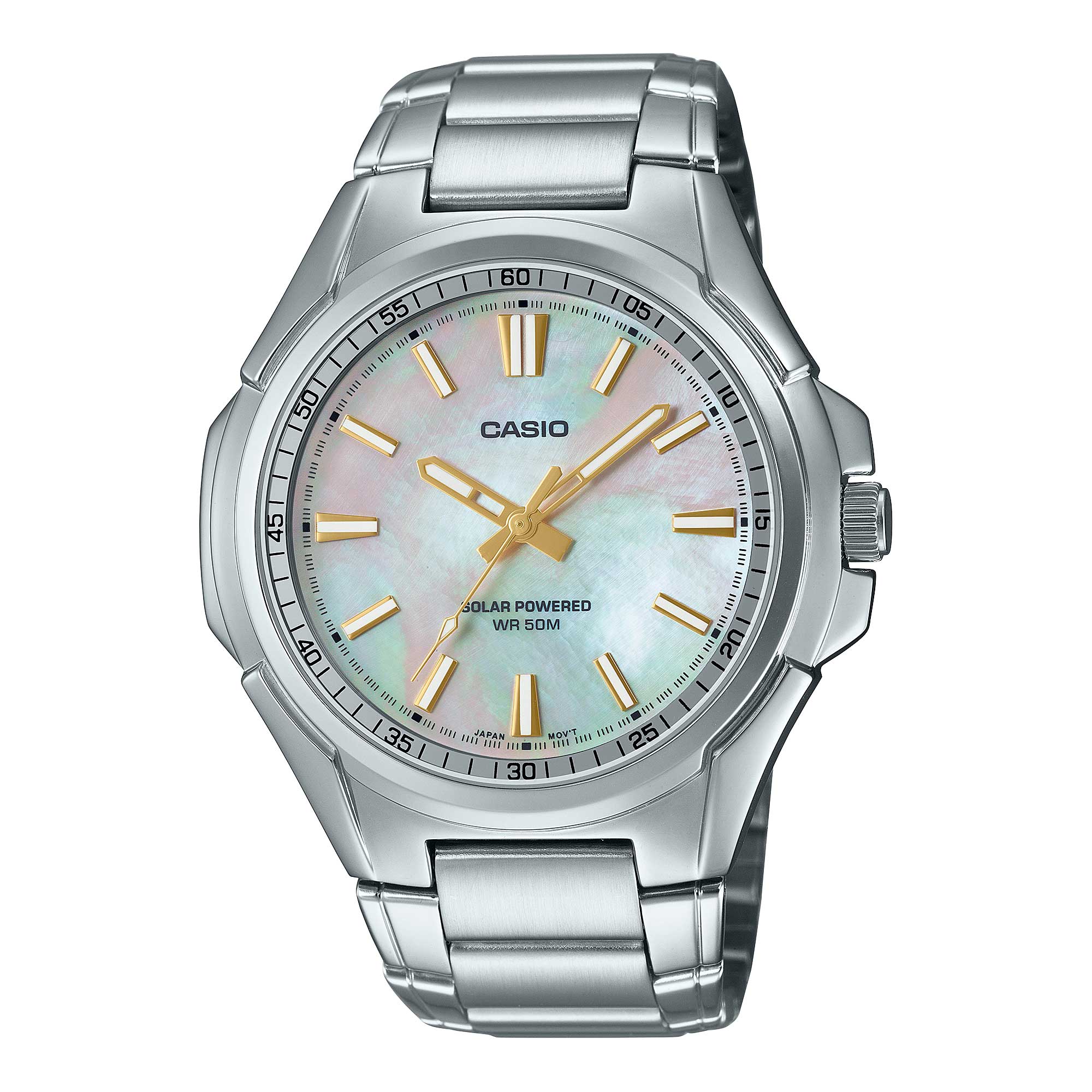 Casio Men's Analog Solar Powered Mother of Pearl Dial Watch MTPRS100S-7A MTP-RS100S-7A