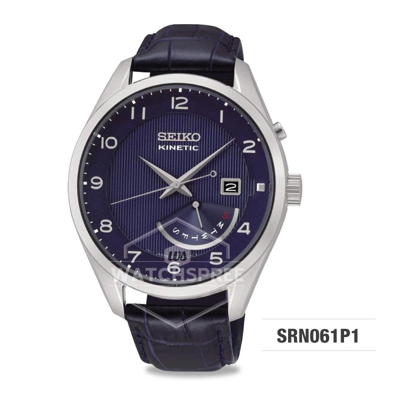 Seiko Men's Kinetic Navy BlueCalf Leather Strap Watch SRN061P1