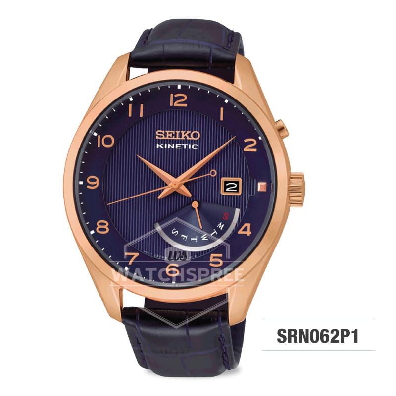 Seiko Men's Kinetic Navy Blue Calf Leather Strap Watch SRN062P1